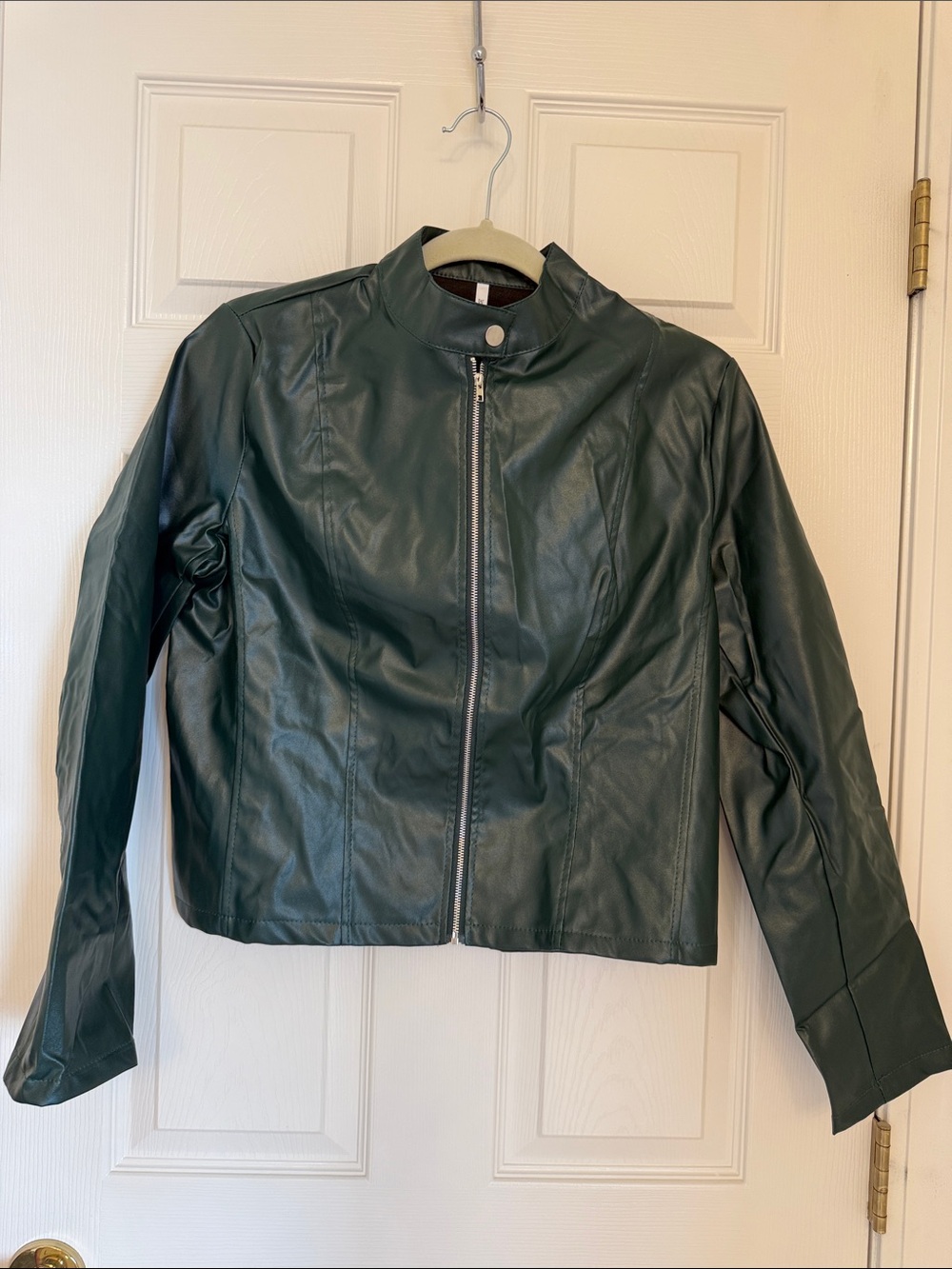 Women’s Dark Green Faux Leather Zip Jacket